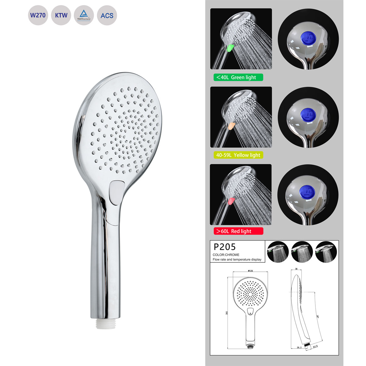 Valblue LED-Handbrause mit Wasserverbrauchsanzeige u Farbwechsler 3 Strahlarten Bild 5