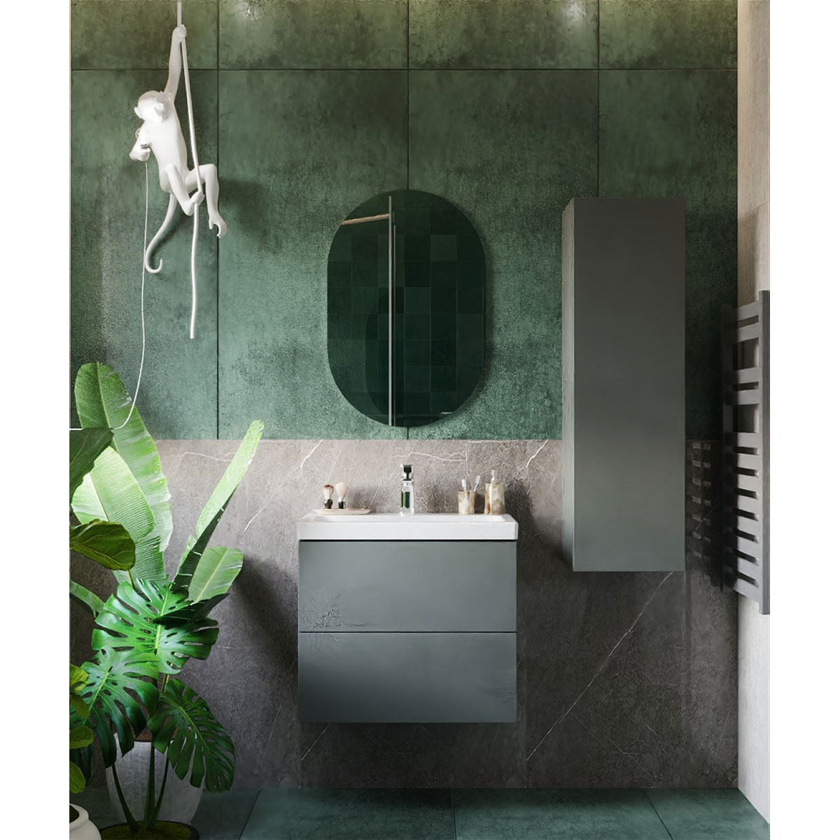 BADMOBIL Waschtischunterschrank CRAFT 63 x 54 x 36 cm 2 Schubladen mit Push-To-Open grün-matt Bild 6