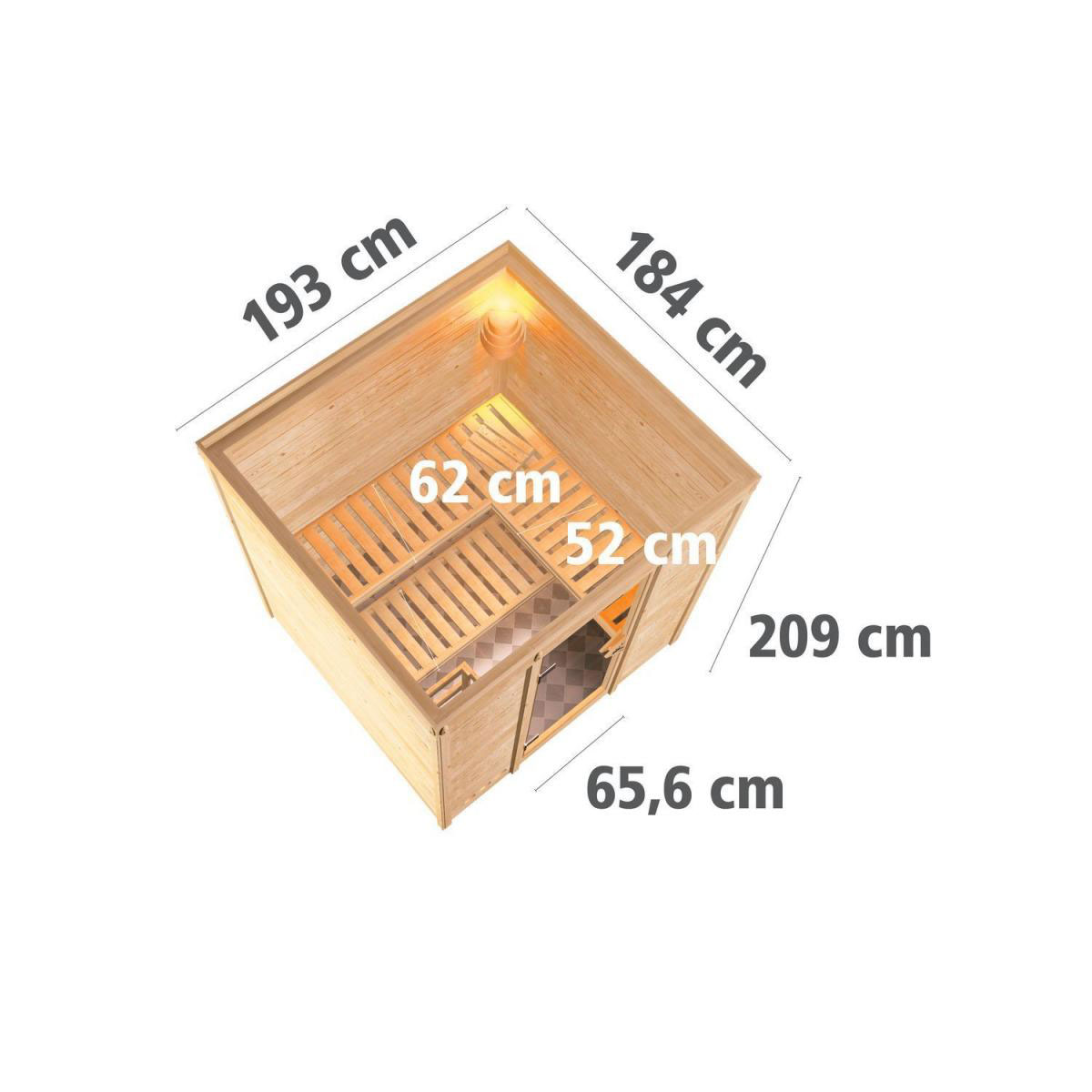 Karibu Sauna Mojave Fronteinstieg 9 kW Ofen integr Strg kein Kranz Klarglas-Tür Bild 9