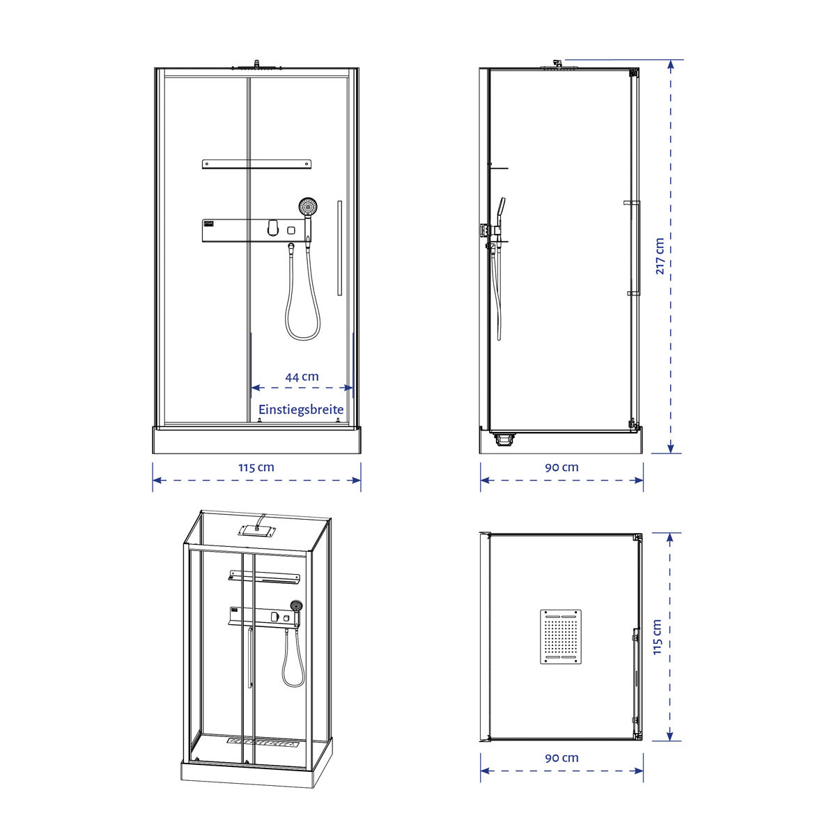 Aurlane Komplettdusche Phantom 3 90 x 115 x 215 cm Bild 5