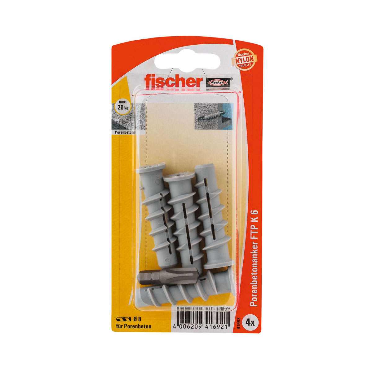 Fischer  Turbo Porenbetondübel FTP K 6 4 Stück