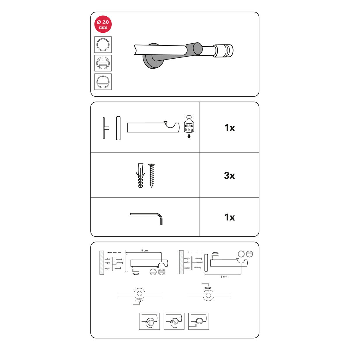 Gardinia Wandträger Chicago für Durchmesser 20 mm offen bronze Bild 3