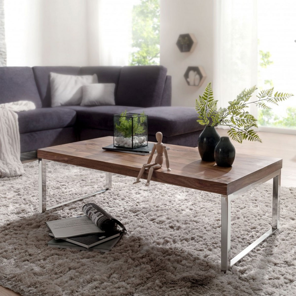 Wohnling Couchtisch „Sheesham“, 120x60x40 cm