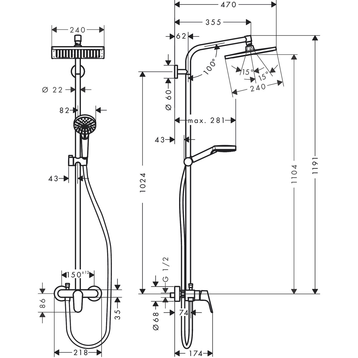Hansgrohe  Duschsystem 240 Crometta E 1 Strahlart mit Einhebelmischer Chrom Bild 2