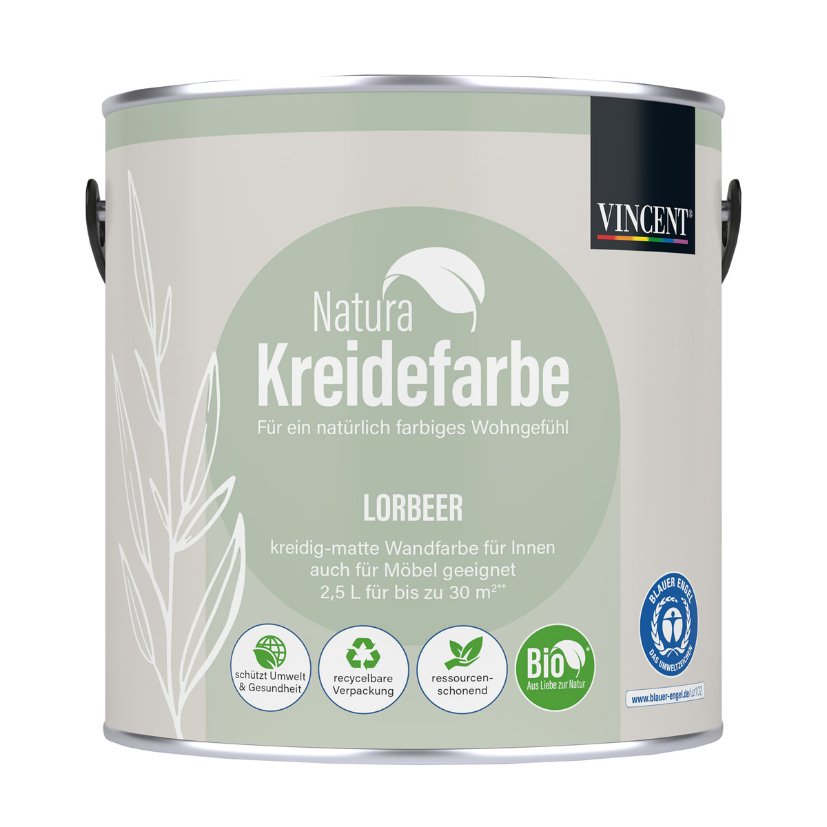Vincent  Natura Kreidefarbe Lorbeer matt 2,5 L