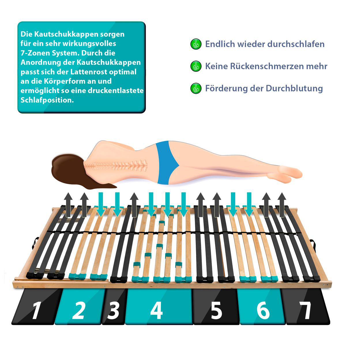 Coemo 7-Zonen Lattenrost DRÖMSON 28 Federleisten Kopfteil verstellbar 120 x 200 cm Bild 3