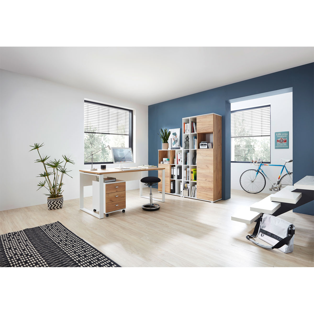 Aktenschrank Lionel mit offenen Fächern und Push-to-open Technik 85 x 120 x 40 cm weiß/Navarra-Eiche-Nachbildung Bild 5