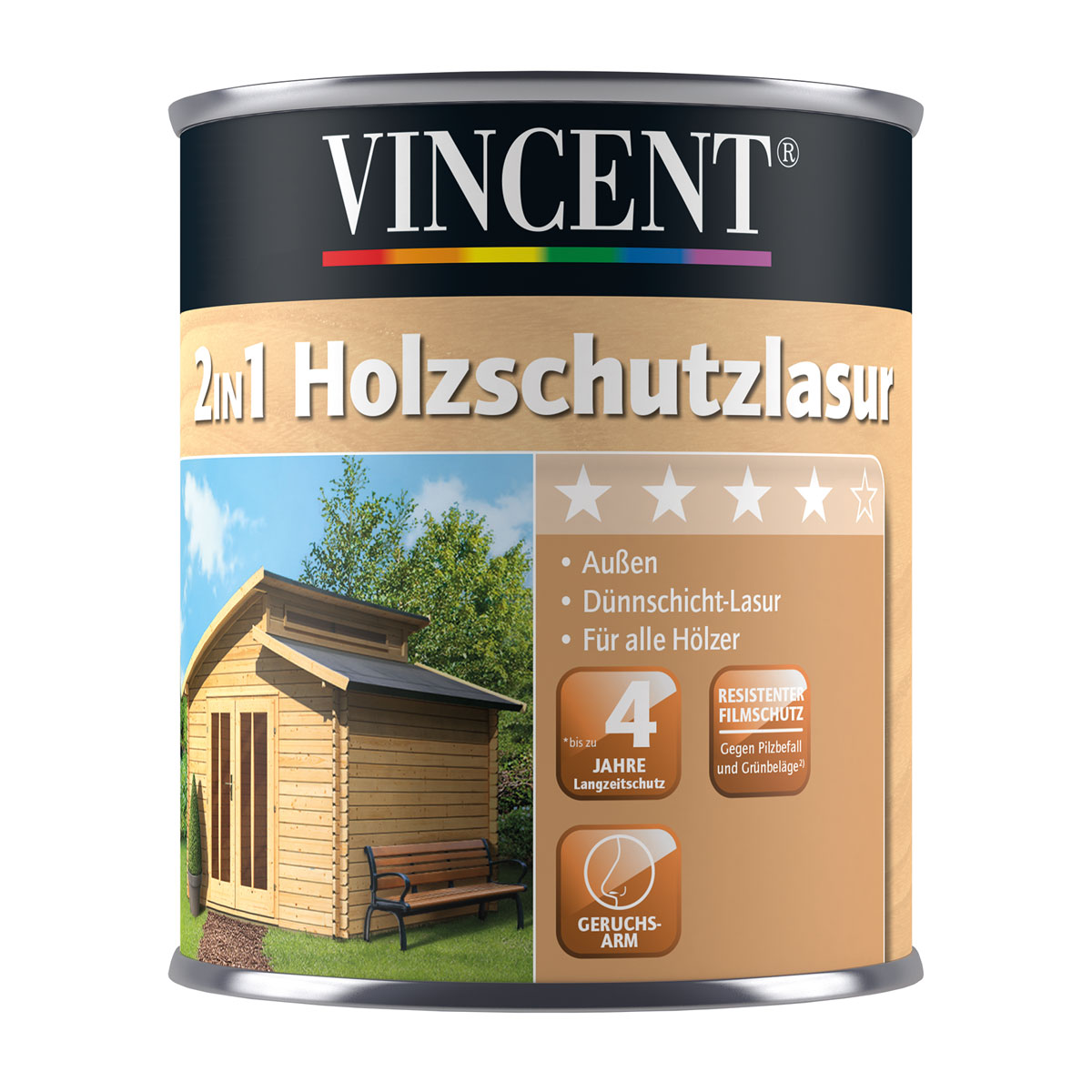 Vincent 2in1 Holzschutzlasur Mahagoni 0,75 L