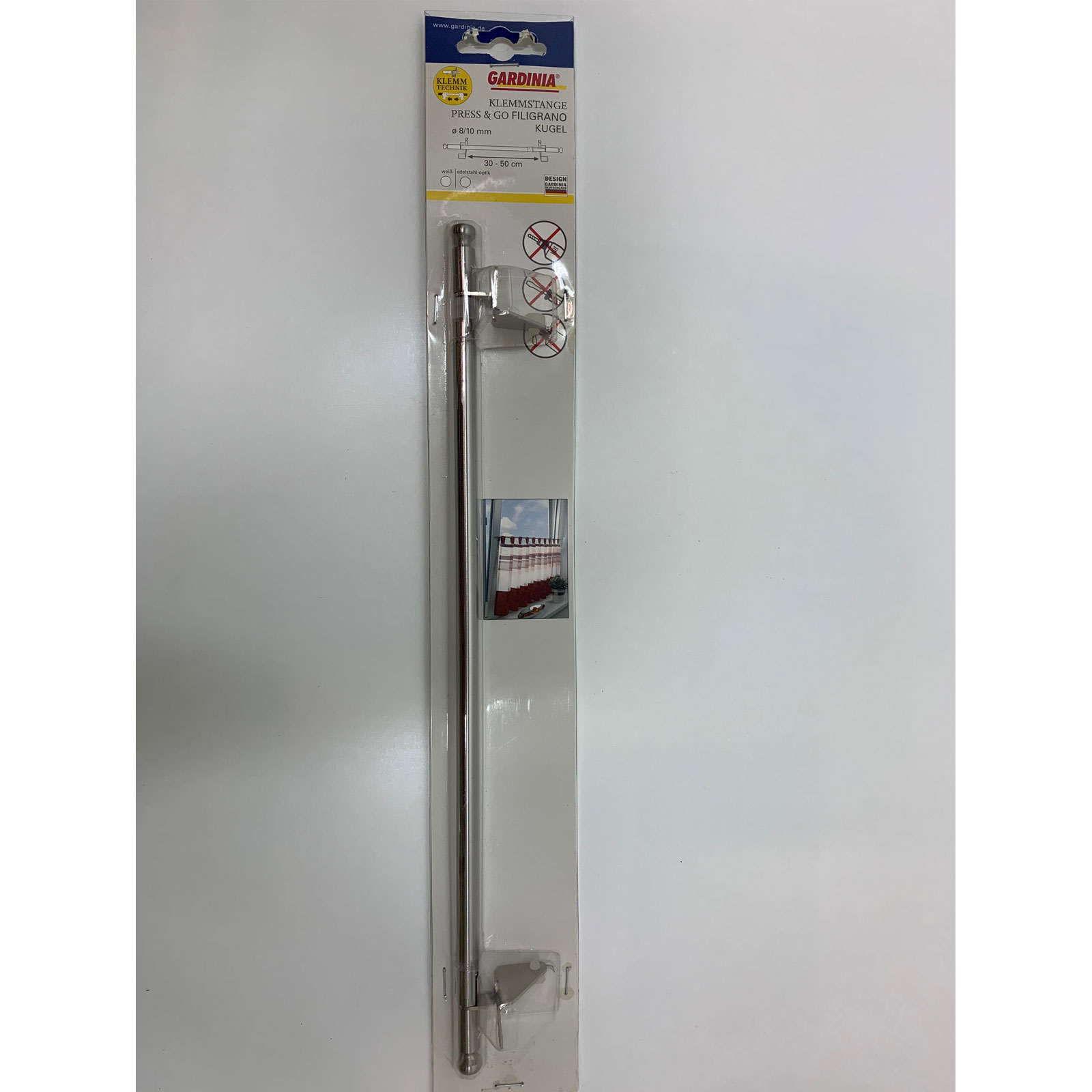 Gardinia Klemmstange Press und Go Filigrano Kugel 30-50 cm Edelstahl-Optik