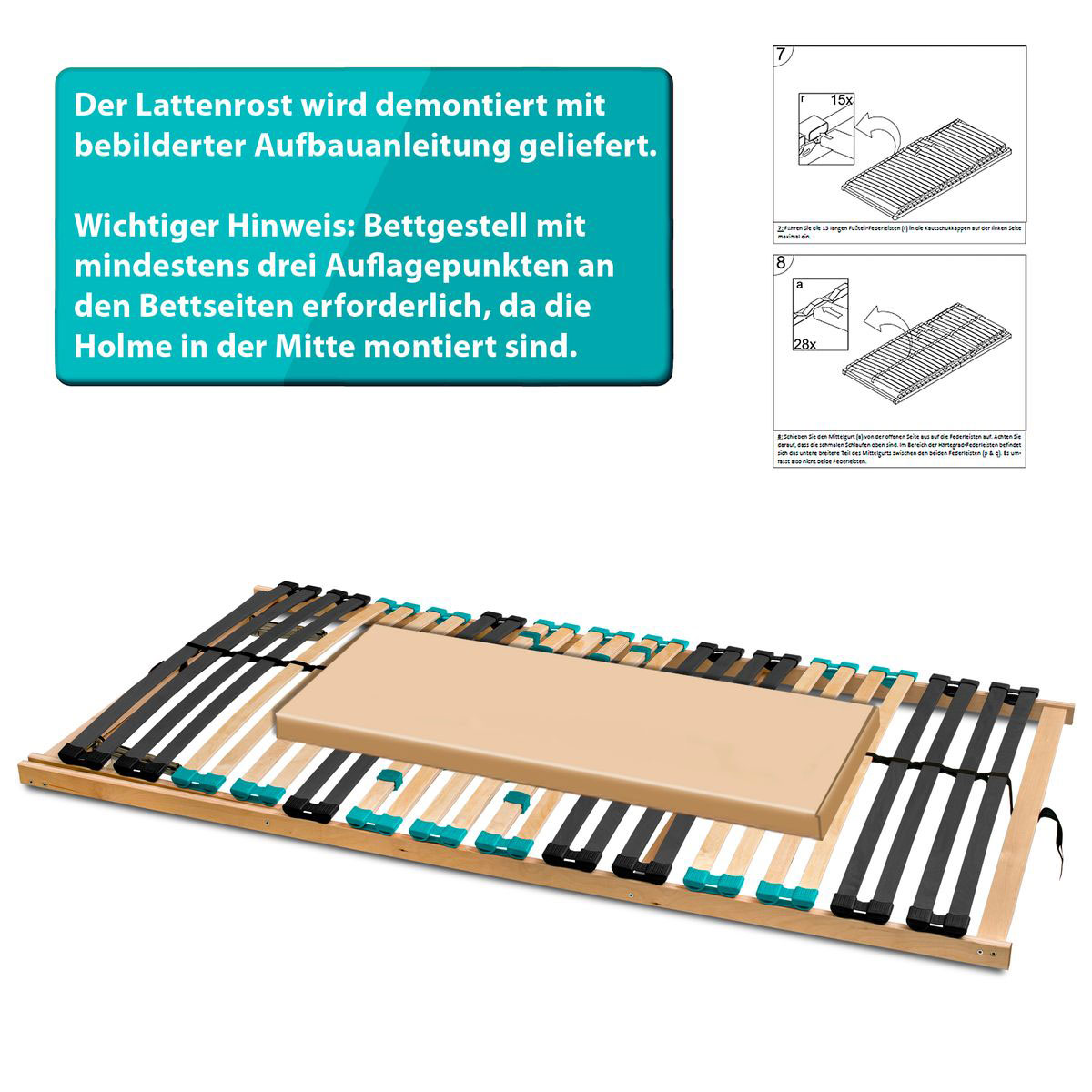 Coemo 7-Zonen Lattenrost DRÖMSON 28 Federleisten Kopfteil verstellbar 120 x 200 cm Bild 6