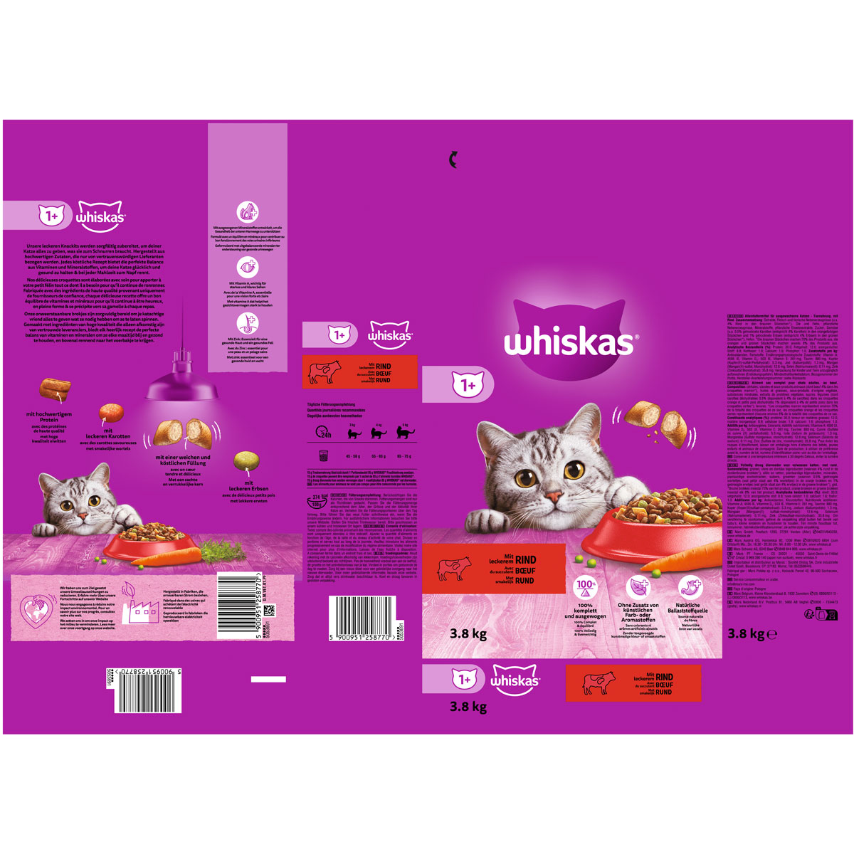 Whiskas Trockenfutter 1+ Rind 3,8 kg Bild 3