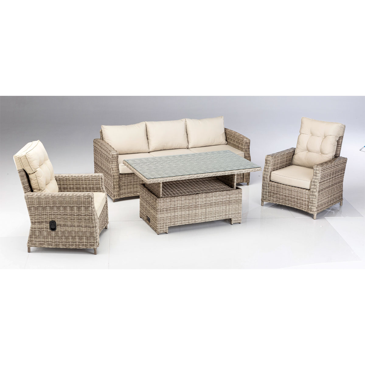 Loungegarnitur „Sicilia“, bestehend aus Sofa, 2 Sesseln und Tisch