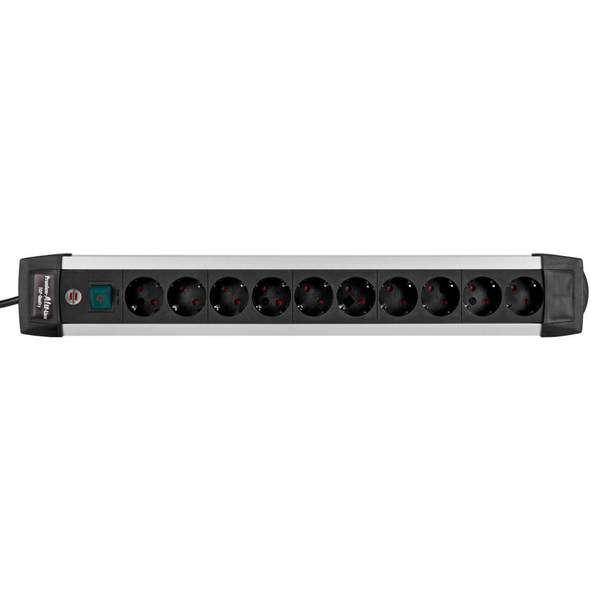 Steckdosenleiste „Premium-Alu-Line“, mit Schalter, 10-fach, schwarz