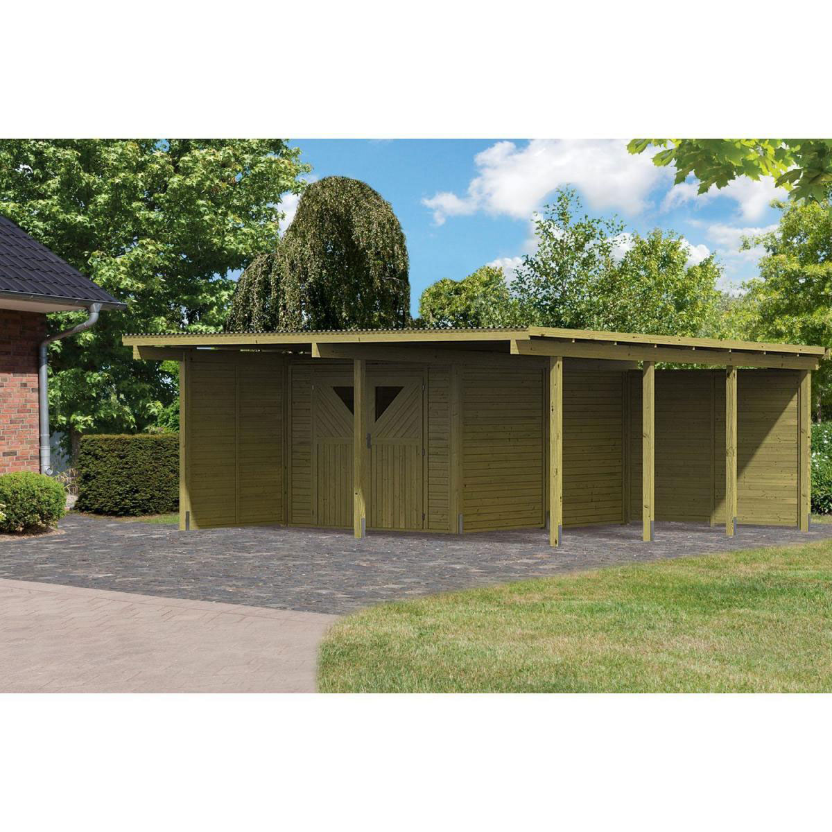 Karibu Doppelcarport Eco 2 Variante B inkl Abstellraum mit 2 Seitenwänden und Rückwand Bild 2
