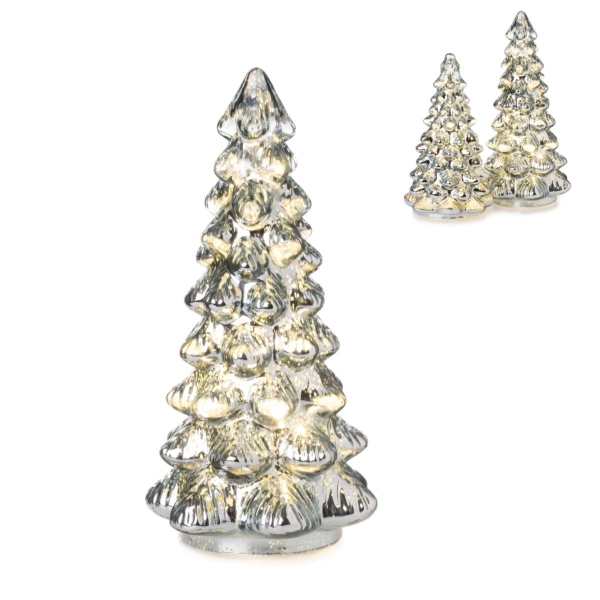 Tannenbaum mit LED & Timer 24cm Glas silber
