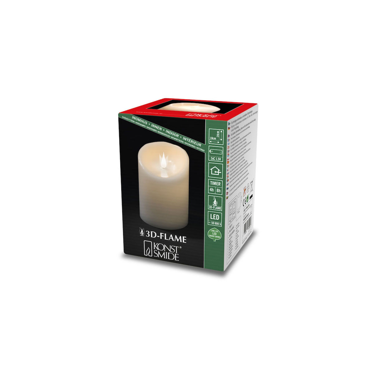 Konstsmide LED Echtwachskerze weiß mit 3D Flamme D10 cm Höhe 14 cm | 405530