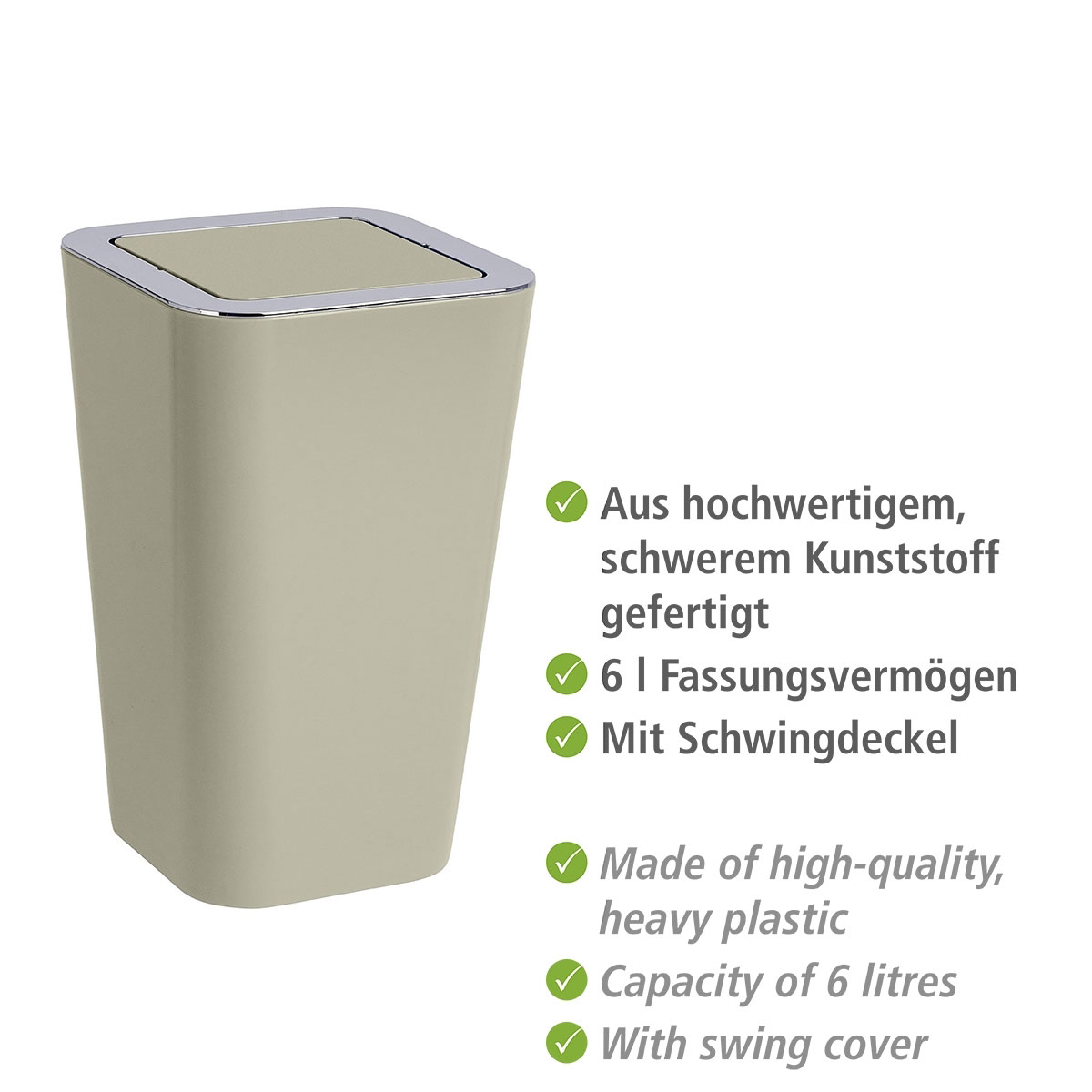 Wenko  Schwingdeckeleimer Candy Taupe 6 L Bild 2