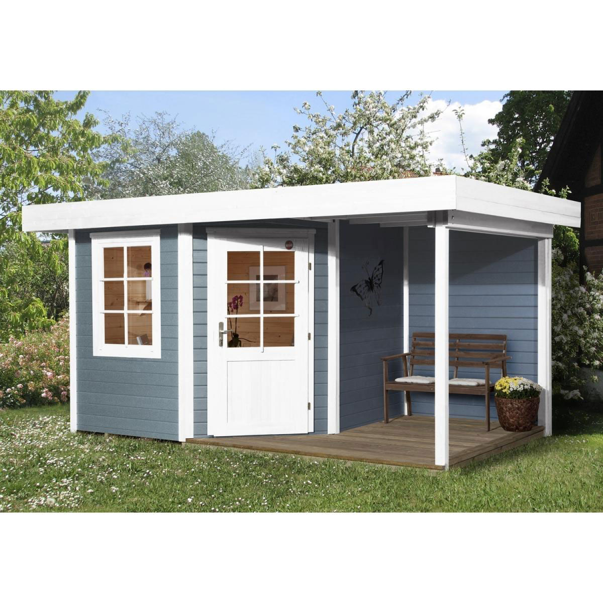 Weka Designhaus 213 A mit Anbau 150 cm 5-Eck 442 x 278 x 237 cm grau