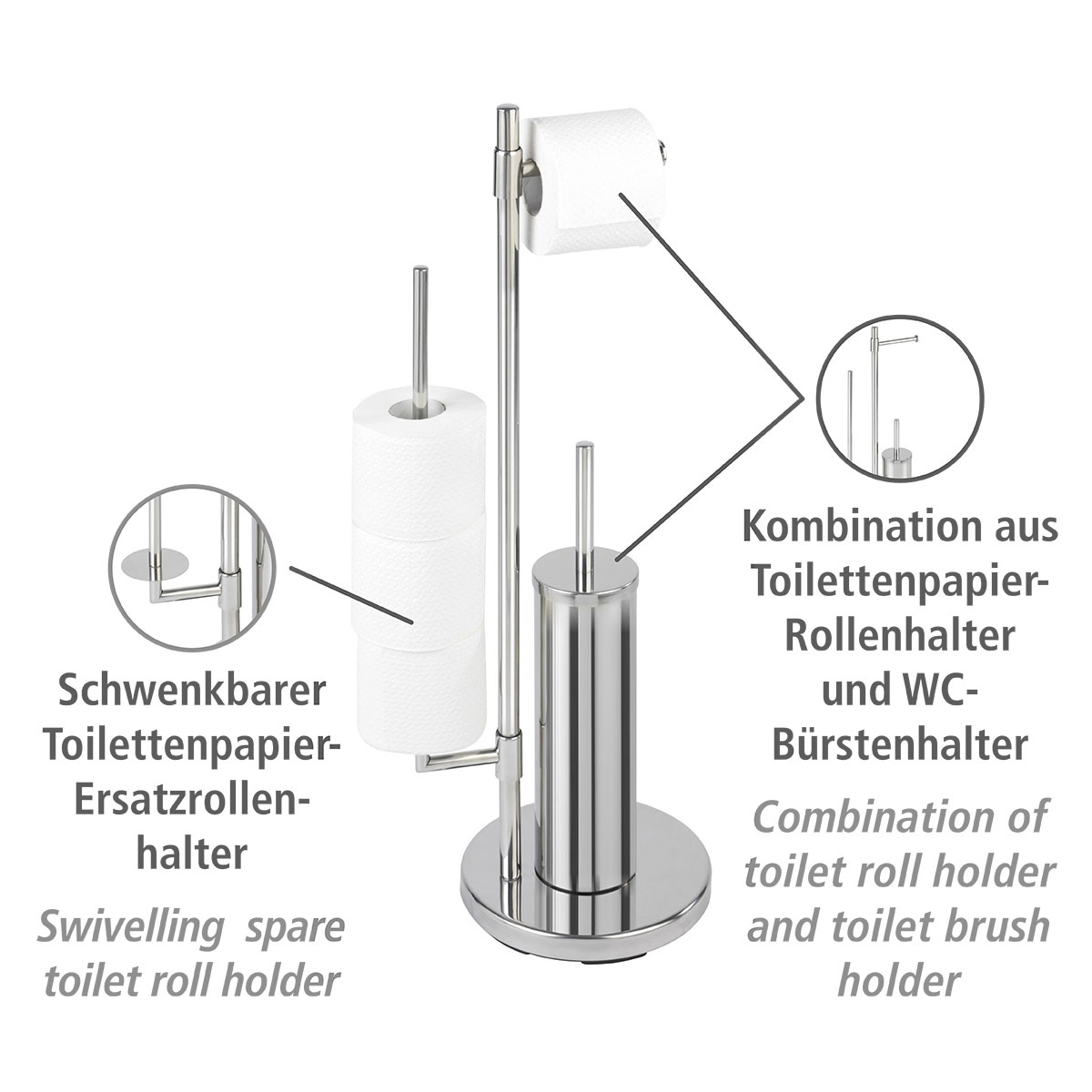 | rostfrei 514771 Neo Stand Wenko Universalo WC-Bürstenhalter WC-Garnitur Edelstahl und Toilettenpapierhalter integrierter