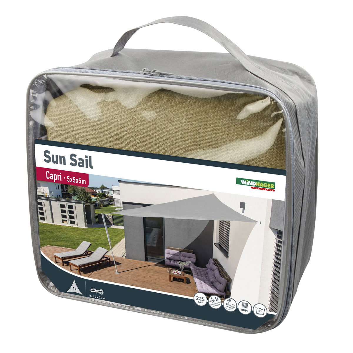 Dreieck-Segel Capri 5 x 5 x 5 m champagner Bild 4