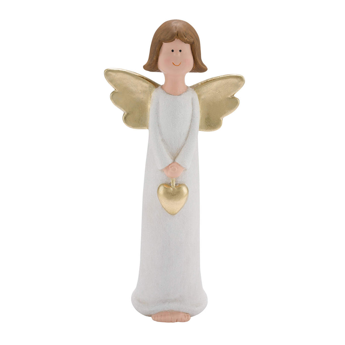 Keramikengel weiß Glitzer Herz gold 15x32cm