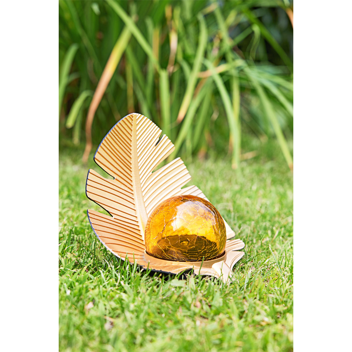 Flector Solar-Dekoleuchte Golden Monstera inkl Glaskugel in Bruchoptik gold Bild 3