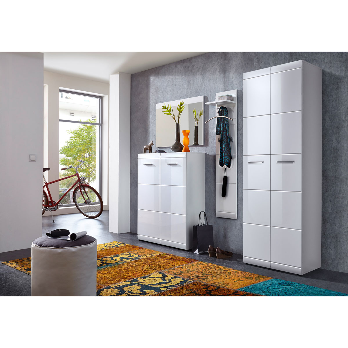 Schuhschrank Adison Fronten in Hochglanz mit Rillenfräsung 90 x 120 x 36 cm weiß Bild 4