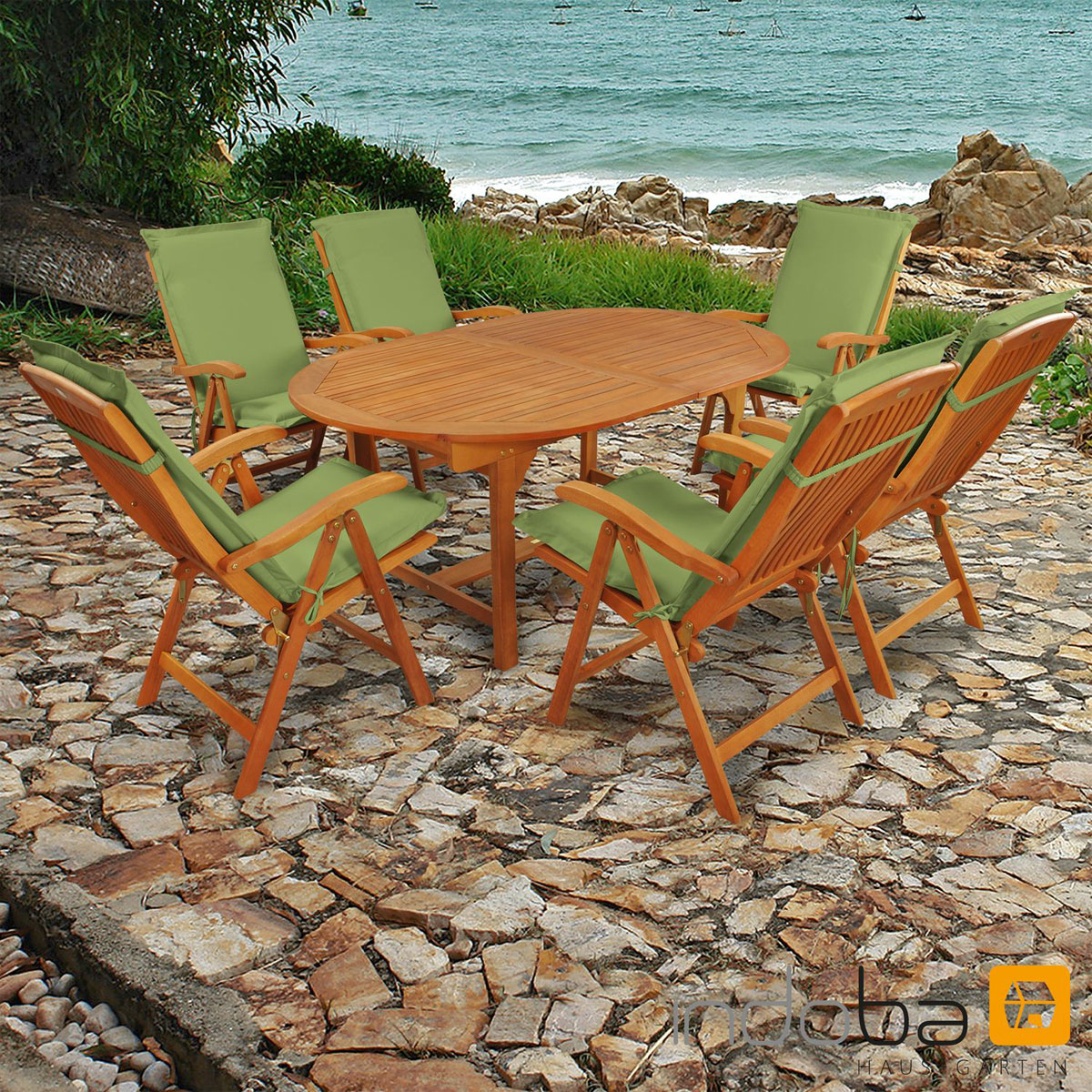 Indoba Gartenmöbel Set Sun 13-teilig Grün mit K000022056 Premium Flair Auflagen | 13 | | Grün