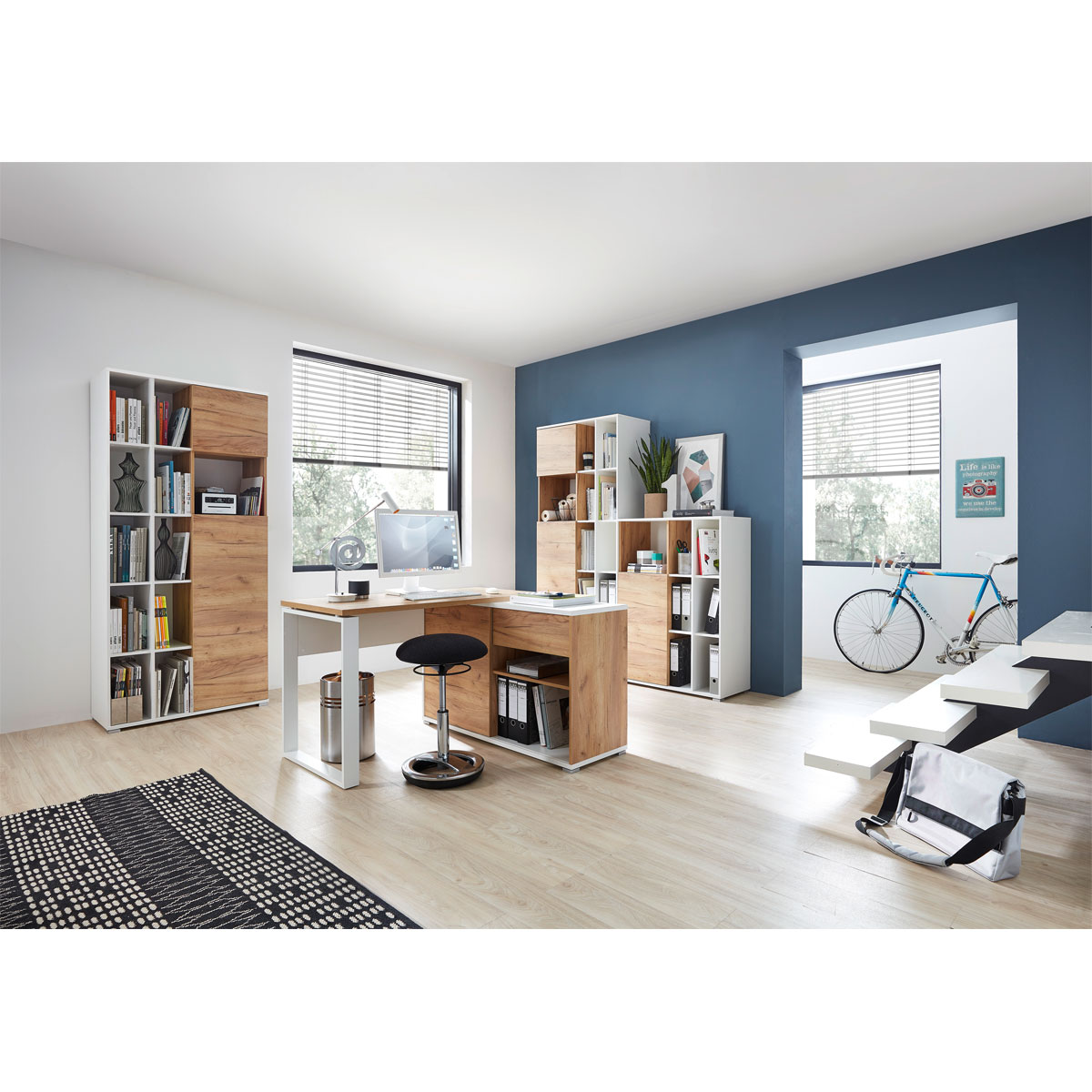 Aktenschrank Lionel mit offenen Fächern und Push-to-open Technik 85 x 120 x 40 cm weiß/Navarra-Eiche-Nachbildung Bild 6