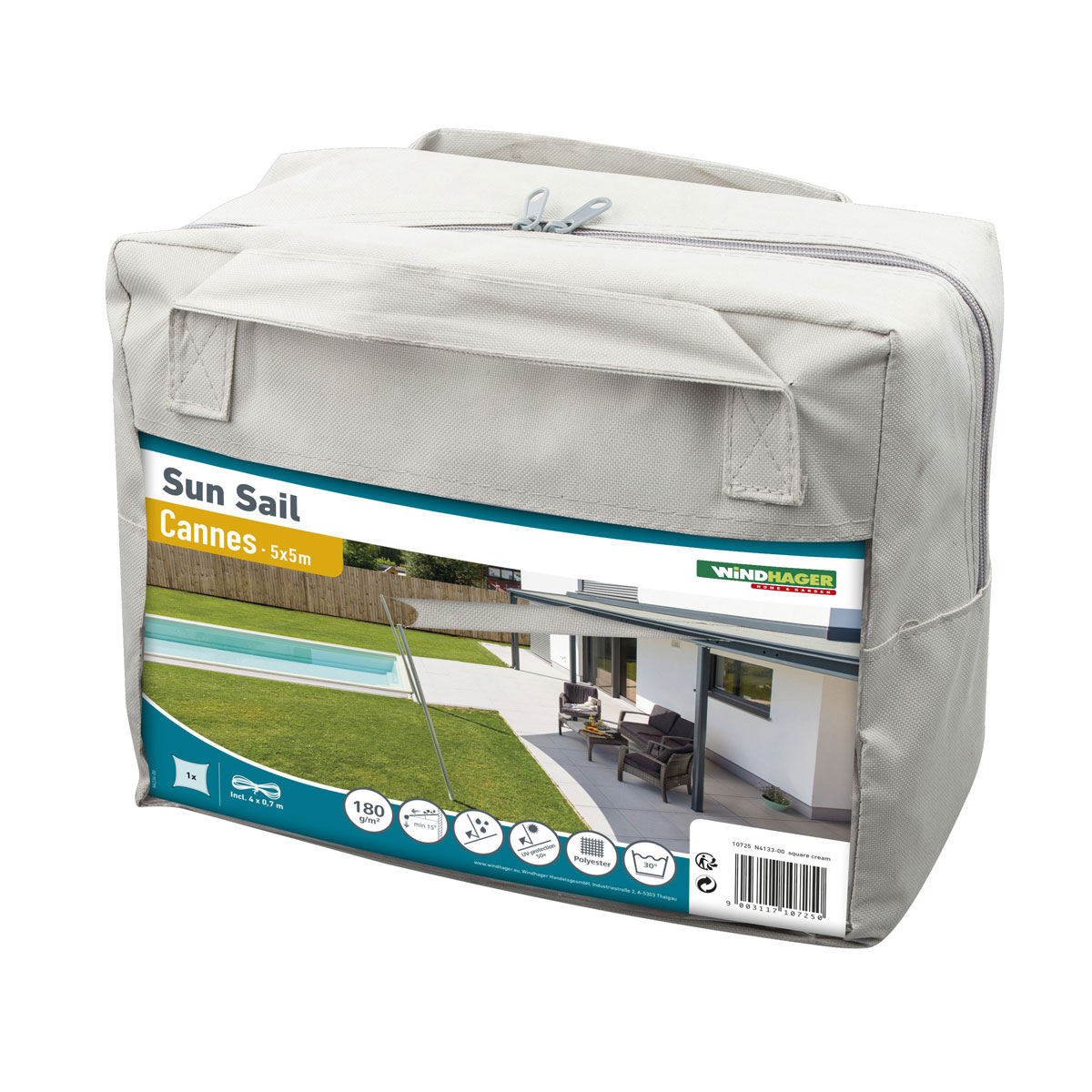 Viereck-Segel Cannes 5 x 5 m grey Bild 4