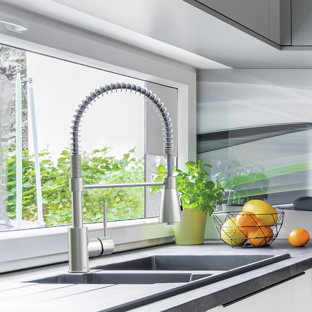 Lenz  Küchenarmatur Kalani² mit Pendelbrause Edelstahloptik Bild 2