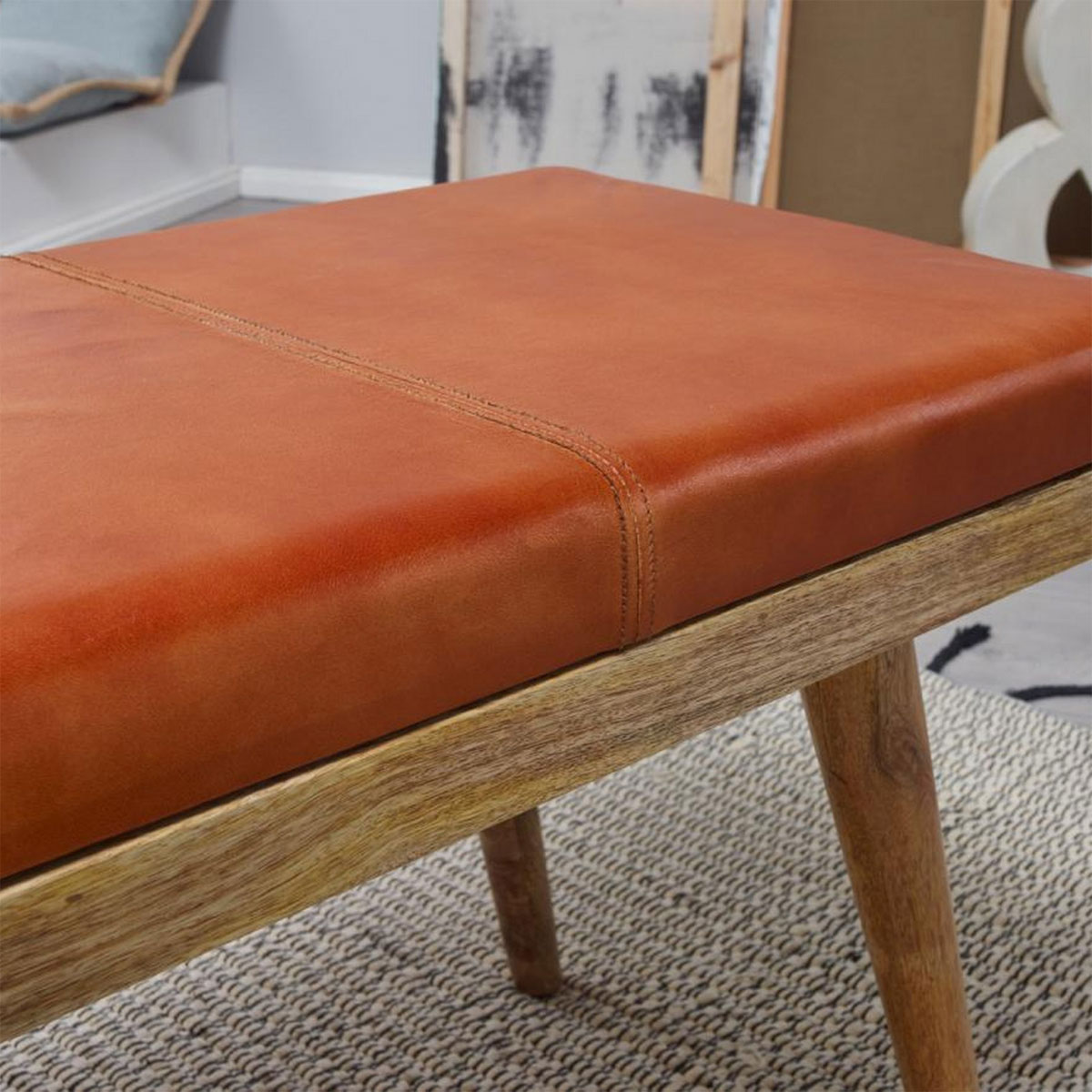 Wohnling Sitzbank „Salim“, Ziegenleder, 100x52x38 cm Bild 4