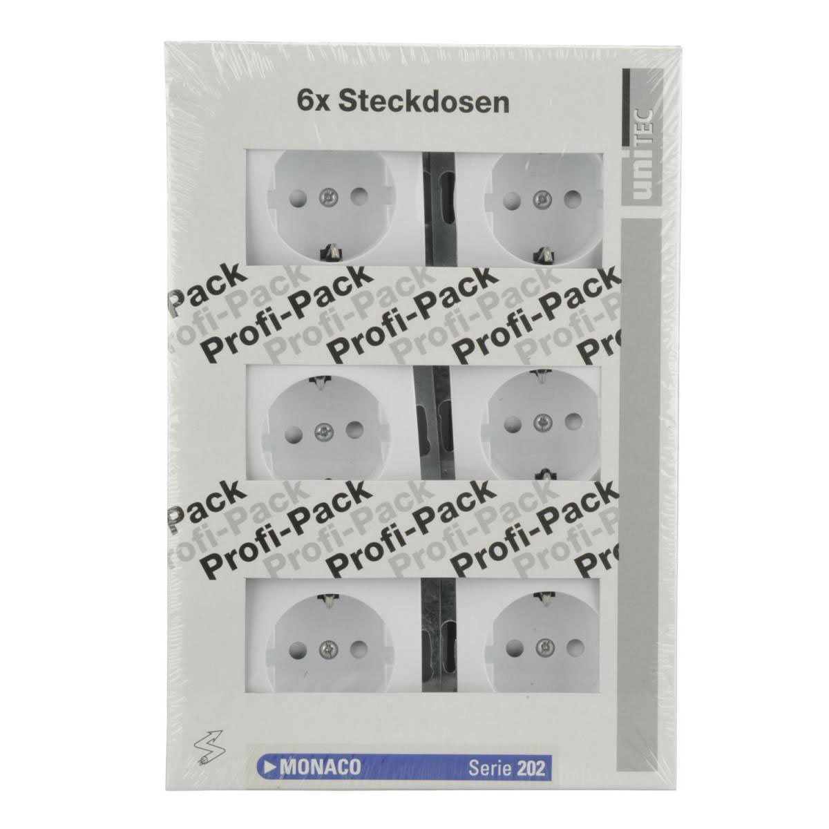 PROFI-PACK-SET Steckdosen Monaco ultraweiß 6 Stück Serie 202