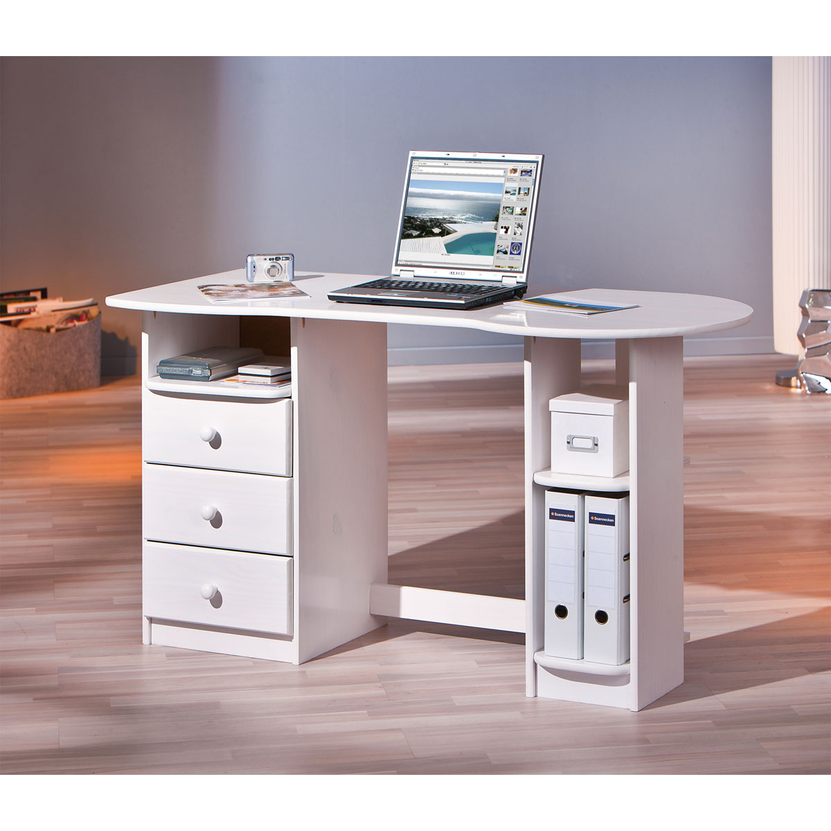 Computertisch „Touchround“, Kiefer weiß, 137x76x61 cm