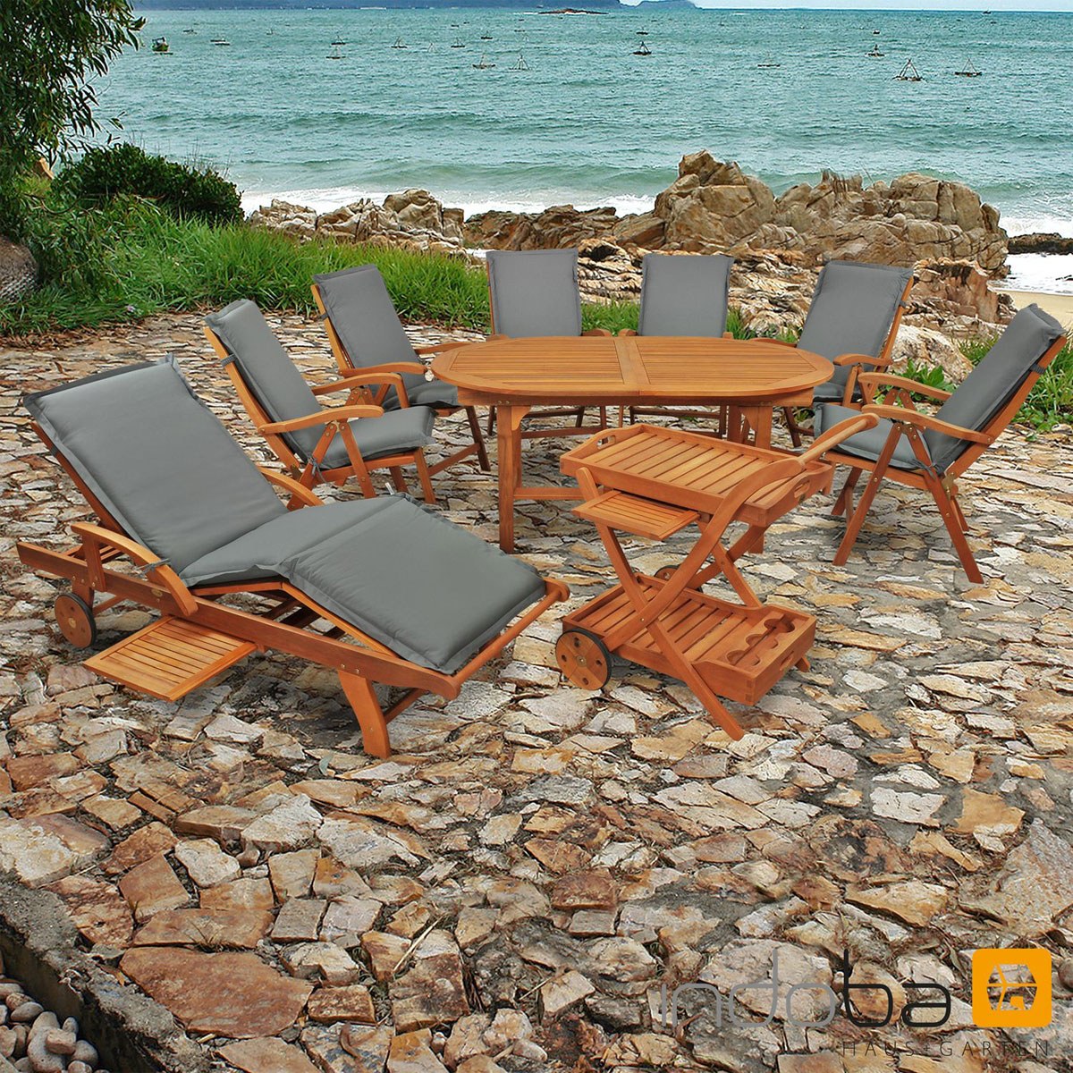 Indoba Gartenmöbel Set Sun Flair 16-teilig mit Auflagen Premium Grau | 16 |  Grau | K000022013