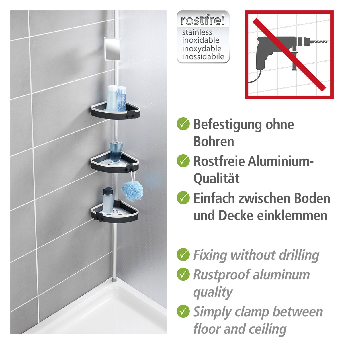 Wenko  Teleskop-Duschecke Wave mit 3 Ablagen und Spiegel Bild 3