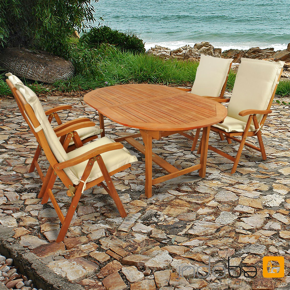 Indoba Gartenmöbel Set Sun Flair 9-teilig mit Auflagen Premium Beige | 9 |  Beige | K000022008