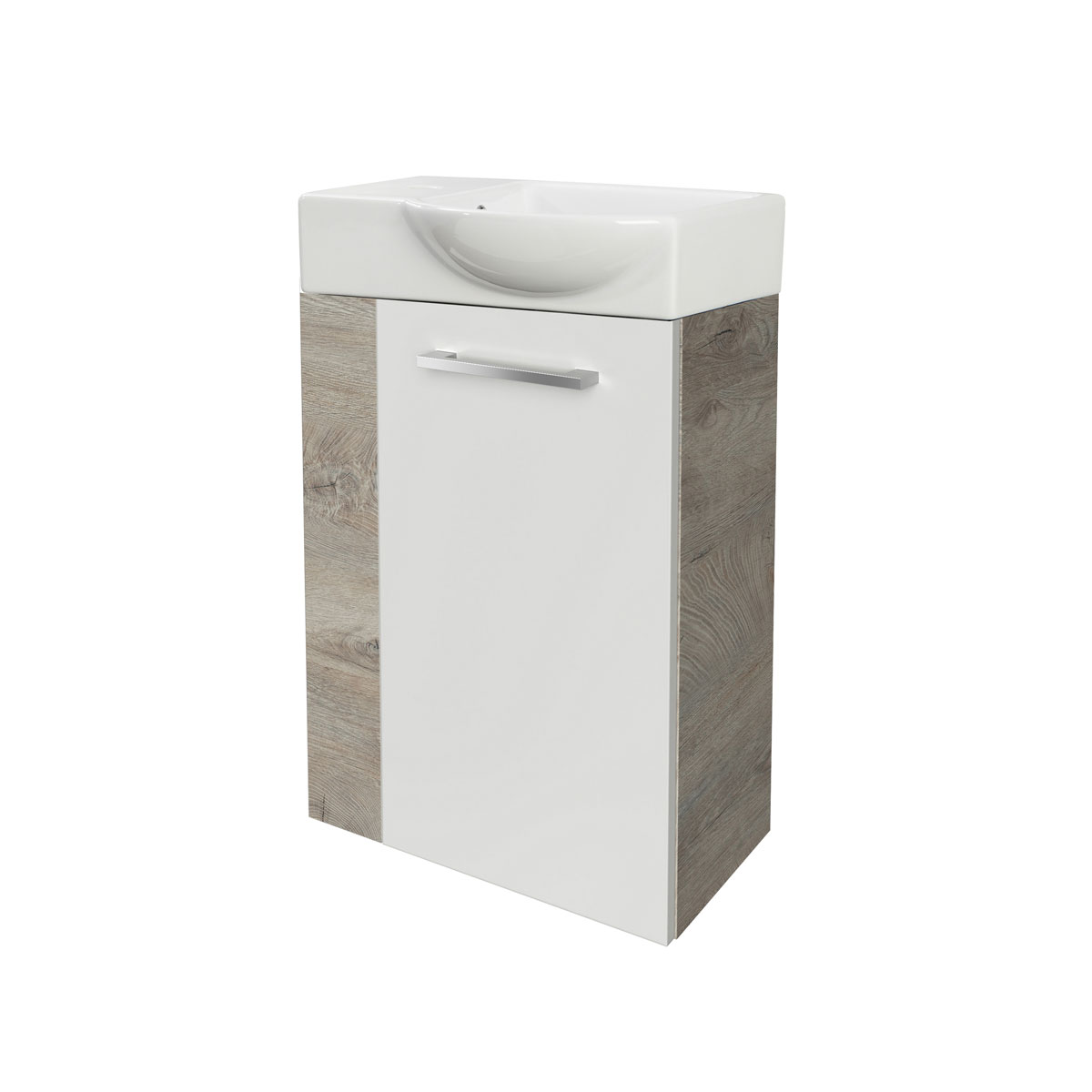 Fackelmann  Gäste-WC Waschtischunterschrank rechts SBC 440 x 600 x 243 mm NatureOak/Weiß Bild 3