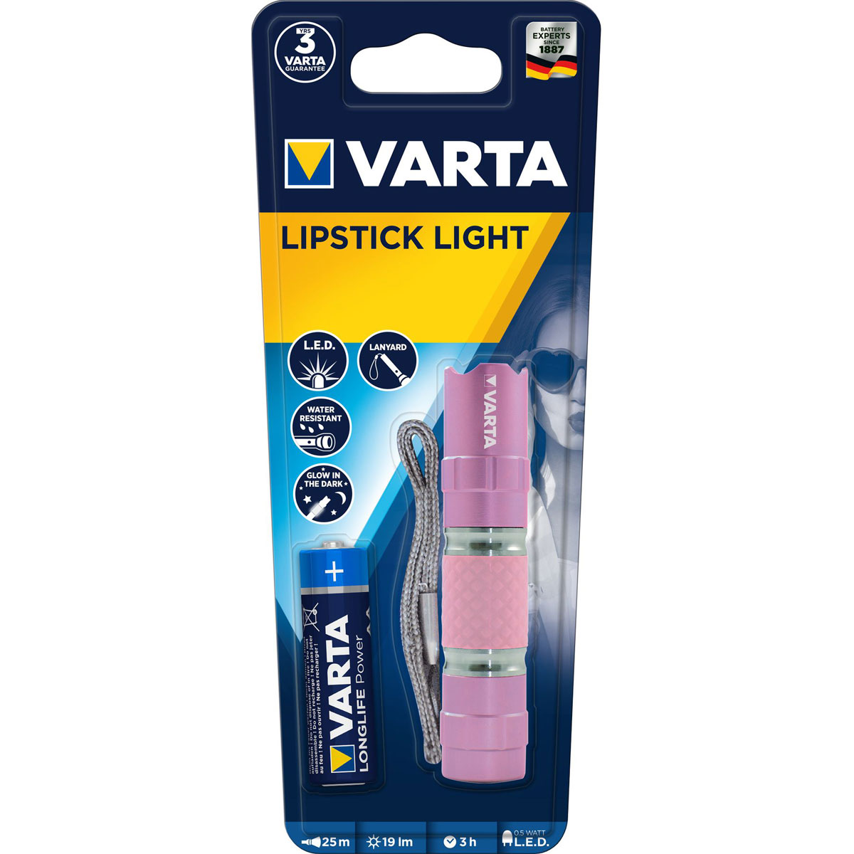 Varta LED-Taschenlampe Lipstick Light 16617 mit Batterien pink Bild 4